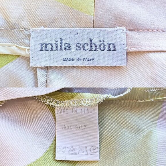 Vintage Y2K MILA SCHON 100% Silk Green Silver Millennial Pop Pants Size 4 - Picture 3 of 5